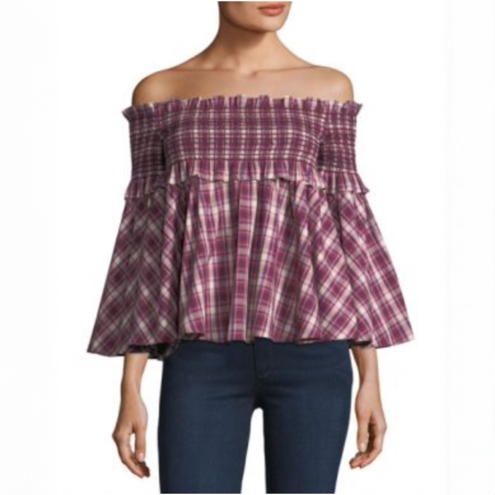 Petersyn Davenport Off The Shoulder Smocked Top sz XS
